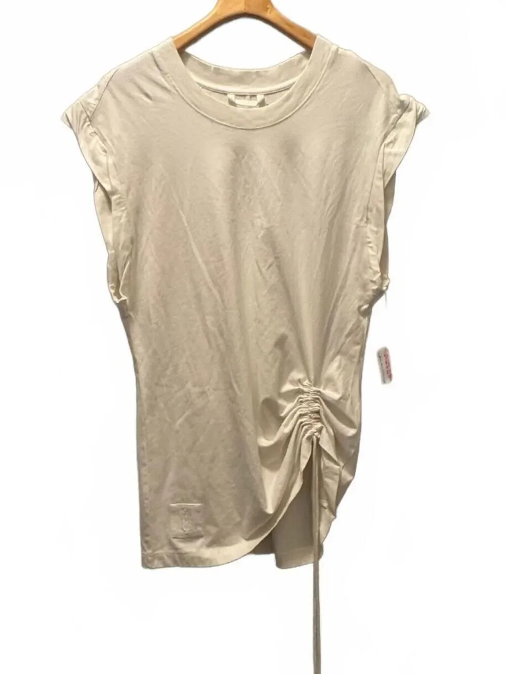 Free People Women's Movement Tee Shirt White Ruched Drawstring Tops Size M NWT